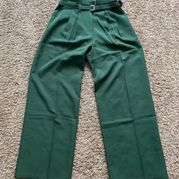 Lioness Gigi Baggy Pant Moss Paperbag Wide Leg Green Trousers Size Small - Picture 3 of 9